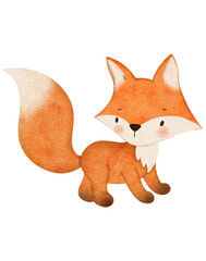 Watercolor cute fox cartoon character 