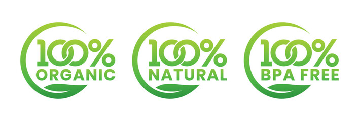 100% Natural Product Vector Icon Circle Sign. Healthy Food Emblem. Organic food Badge.