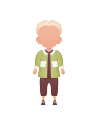 Fair-haired little boy, preschool age in a shirt and shorts.     in cartoon style.