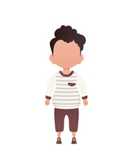 Dark-haired little boy, preschool age in a sweater and shorts.     in cartoon style.