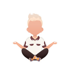 A boy of preschool age is engaged in meditating.   Cartoon style.