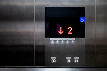ฺButton of elevator for blind or disability people. (disabled lift)