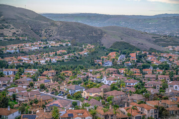 Fototapeta premium View from a hiking trail of villas on a subdivision at San Clemente, California
