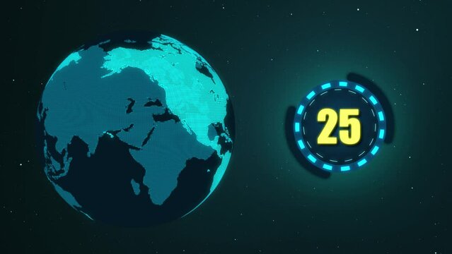 Earth launch Countdown Animation 30 seconds. Earth 360-degree rotating animation Backdrop Particles Star 4k footage. - Powered by Adobe