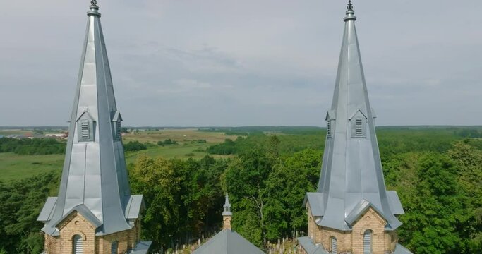 flight between the spiers of a neo-gothic temple