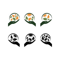 hand logo design with leaves, hand vector, leaves, agriculture logo, social humanity, nature