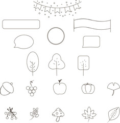 Autumn set of black and white icons / food / fruit / plant