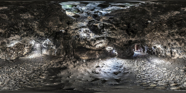 full seamless spherical hdri 360 panorama inside underground dragon pit cave in equirectangular projection, VR AR virtual reality content.