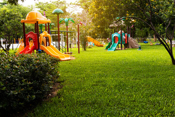 Children's playground in the garden pure atmosphere children come to play with fun