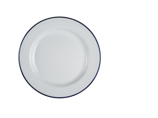 blue rimmed white enamel plate