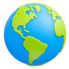 Cartoon planet Earth 3d icon isolated on transparent background. Earth day or environment conservation concept. Save green planet concept. PNG file - obrazy, fototapety, plakaty