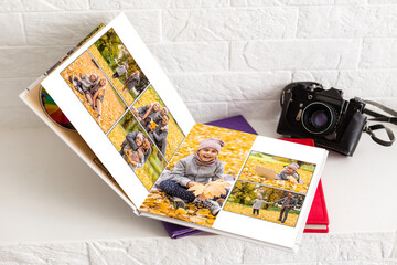 Fototapeta na wymiar family photo book from autumn shooting.