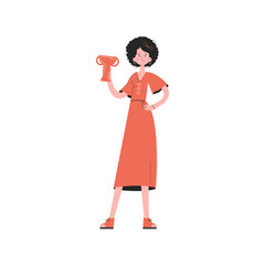 A woman stands in full growth with a goblet.   Element for presentations, sites.