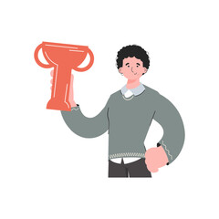 A man stands waist-deep with a goblet.   Element for presentations, sites.
