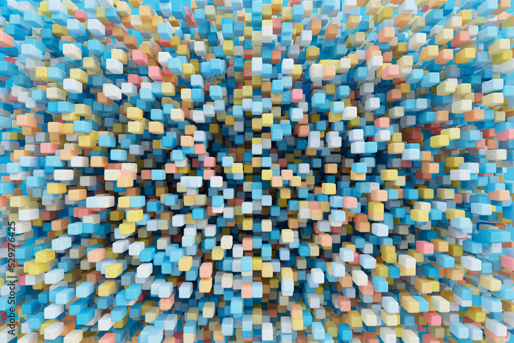Poster colorful abstract geometric 3d background with random cubes elements. blue palette of colors. luxury