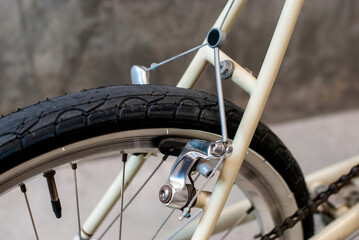 Cantilever brake set for the rear wheel of the vintage bike. - obrazy, fototapety, plakaty