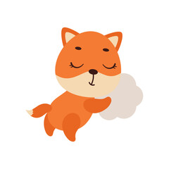Cute little fox sleeping on cloud. Cartoon animal character for kids t-shirt, nursery decoration, baby shower, greeting cards, invitations, house interior. Vector stock illustration
