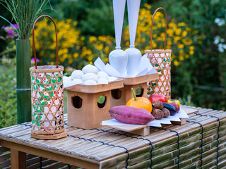 Traditional offerings for the Harvest Moon festival in Asia