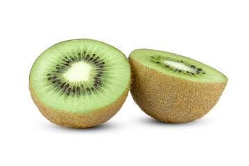 Kiwi cut into two parts isolated on white background.