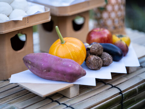 Traditional offerings for the Harvest Moon festival in Asia