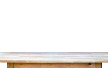 Abstract Natural wood table texture isolated on white background : Top view of plank wood for graphic stand product, interior design or montage display your product
