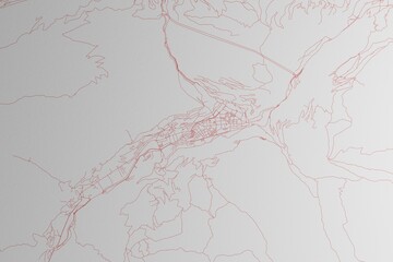 Map of the streets of Andorra la Vella (Andorra) made with red lines on white paper. 3d render, illustration
