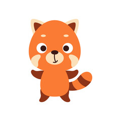 Cute little red panda. Cartoon animal character design for kids t-shirts, nursery decoration, baby shower celebration, greeting cards, invitations, bookmark, house interior. Vector stock illustration