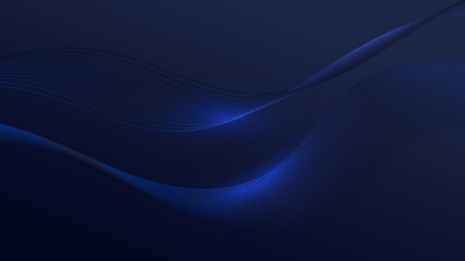 Abstract shiny blue wave lines elements with glowing light on blue background luxury style.