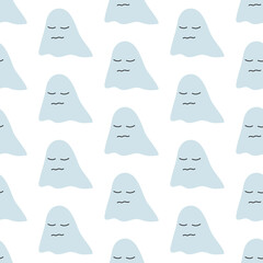 Seamless pattern with cute ghosts on a white background