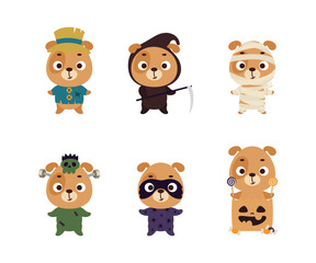 Cute Halloween dog set. Cartoon animal character collection for kids t-shirts, nursery decoration, baby shower, greeting card, invitation. Vector stock illustration