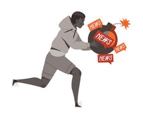 Stressed Man Character Carrying Bomb Feeling Sadness and Loneliness from Bad News Vector Illustration