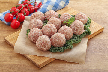 Raw pork meatball for cooking
