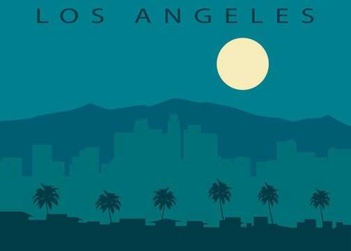 Los Angeles bei Nacht mit Mond.