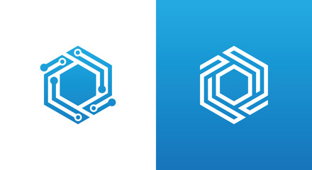 Creative Hexagon Technology Logo Concept icon sign symbol Design Element. Tech Logotype. Vector illustration template