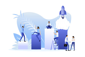 Rocket and people. Startup company launch