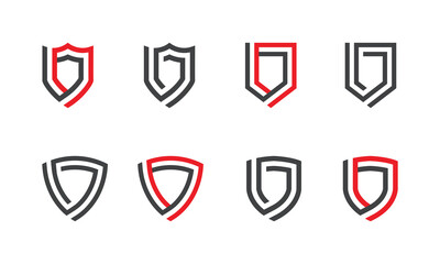 Set of Shield Monogram logo Concept icon sign symbol Design Element Line Art Style. Security, Heraldic, Guard Logotype. Vector illustration template