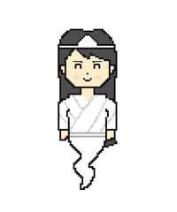 Pixel art smiling ghost woman