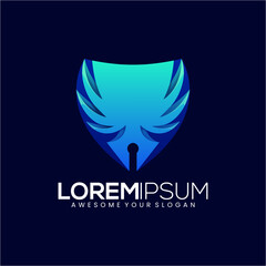 pen shield colorful wings gradient logo modern