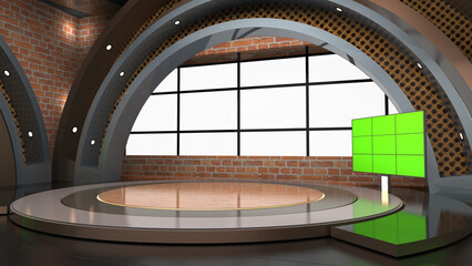 3D Virtual TV Studio News, Backdrop For TV Shows .TV On Wall.3D Virtual News Studio Background,3d illustration