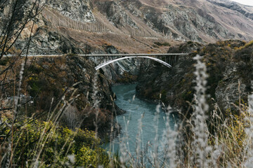 Landscape photo taken at Kawarau Bridge near Queenstown of New Zealand where people do Bungy Jump