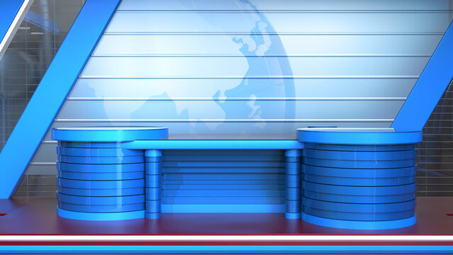 3D Virtual TV Studio News, Backdrop For TV Shows .TV On Wall.3D Virtual News Studio Background,3d illustration