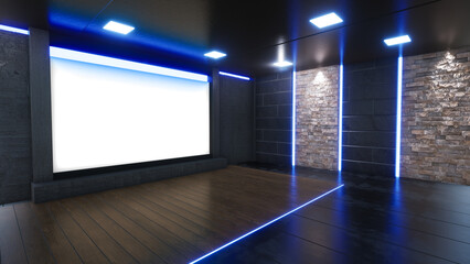 3D Virtual TV Studio News, Backdrop For TV Shows .TV On Wall.3D Virtual News Studio Background,3d illustration