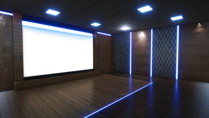 3D Virtual TV Studio News, Backdrop For TV Shows .TV On Wall.3D Virtual News Studio Background,3d illustration
