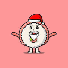 Cute Cartoon mascot character Rice sushi rolls sashimi santa claus character christmas