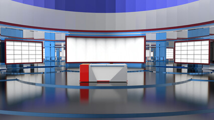 3D Virtual TV Studio News, Backdrop For TV Shows .TV On Wall.3D Virtual News Studio Background,3d illustration