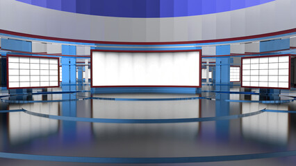 3D Virtual TV Studio News, Backdrop For TV Shows .TV On Wall.3D Virtual News Studio Background,3d illustration