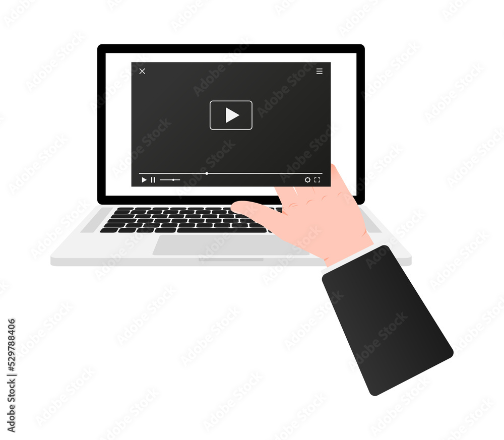 Aufkleber video player for web design. realistic window. vector illustration.