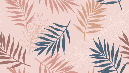 Fototapeta na wymiar Seamless tropical abstract pattern with palm leaves in scandinavian style