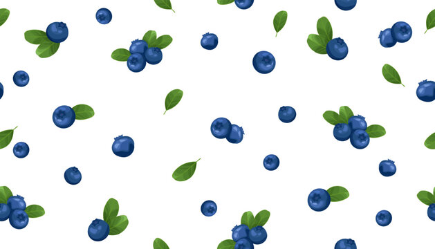 Seamless pattern with blueberry  and leaves