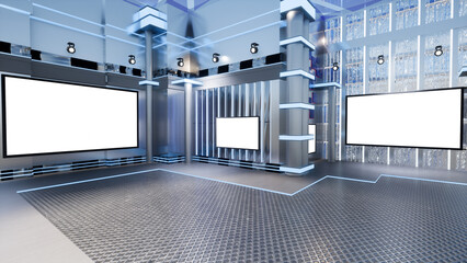 3D Virtual TV Studio News, Backdrop For TV Shows .TV On Wall.3D Virtual News Studio Background,3d illustration